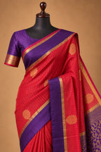 House Of Paramya pink and purple Kanchipuram silk saree with gold zari border and traditional floral motifs