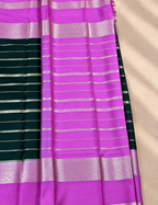 House Of Paramya orchid pink crepe silk saree featuring silver zari stripes and a traditional woven zari border.