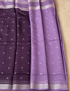 House Of Paramya Assam cotton saree in purple with gold buti weave and striped border detail