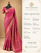 House Of Paramya deep purple Mysore crepe silk saree with gold zari border, mandala motifs, and checkered grid pattern.