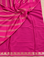 House Of Paramya purple Mysore silk saree featuring a plain body, contrast zari border with peacock motifs, and stripes