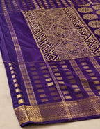 House Of Paramya deep purple Mysore crepe silk saree with gold zari border, checkered grid, and intricate mandala motifs