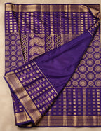 House Of Paramya deep purple Mysore crepe silk saree with gold woven checks, mandala motifs, and a zari paisley pallu.