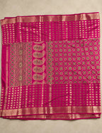 House Of Paramya deep purple Mysore crepe silk saree with gold zari border, mandala motifs, and paisley pallu design.