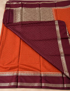 House Of Paramya rust orange and deep brown Mysore silk saree with geometric zari pattern and silver zari pallu