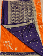 House Of Paramya orange and deep purple satin silk saree with woven Meenakari floral motifs and contrast zari border