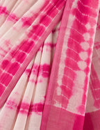 House Of Paramya white and pink shibori tie-dye linen cotton saree with a solid pink border