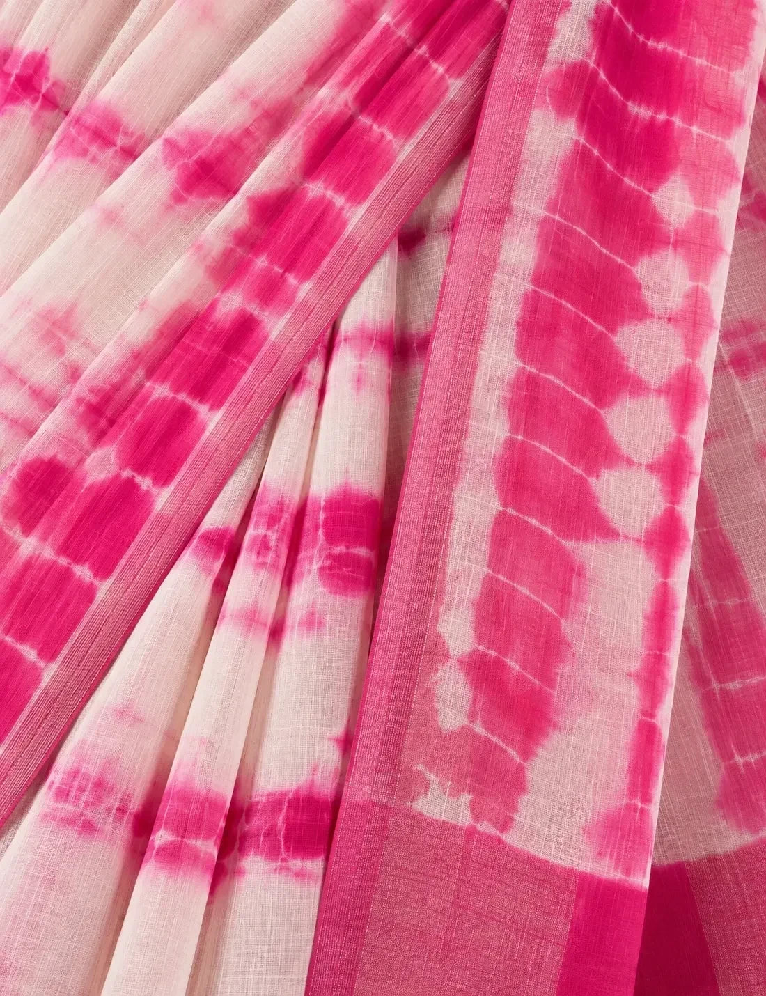 House Of Paramya white and pink shibori tie-dye linen cotton saree with a solid pink border