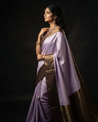 Lavender Semi Kanchi Silk Saree with Antique Gold Zari Border