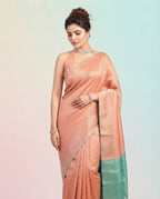 Self-Toned Banarasi Silk Saree with Diamond Lattice Weave & Paisley Border
