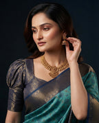 Teal Blue Pochampally Semi Silk Saree with Dark Navy Blue Zari Border