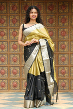 Olive Gold & Black Fusion Soft Silk Banarasi Saree with Zari Border