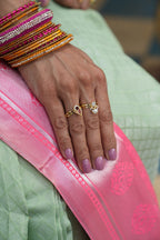 Pastel Sage Green Kanchi Semi Silk Saree with Contrast Pink Pallu