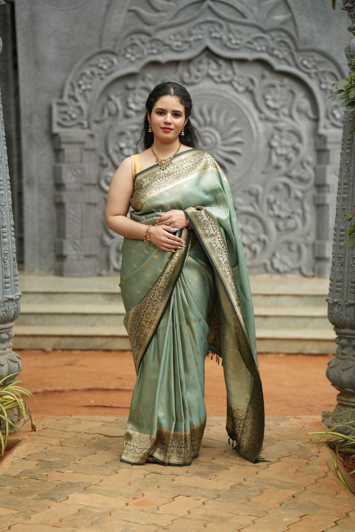 Lux Green Saree with Dark Green