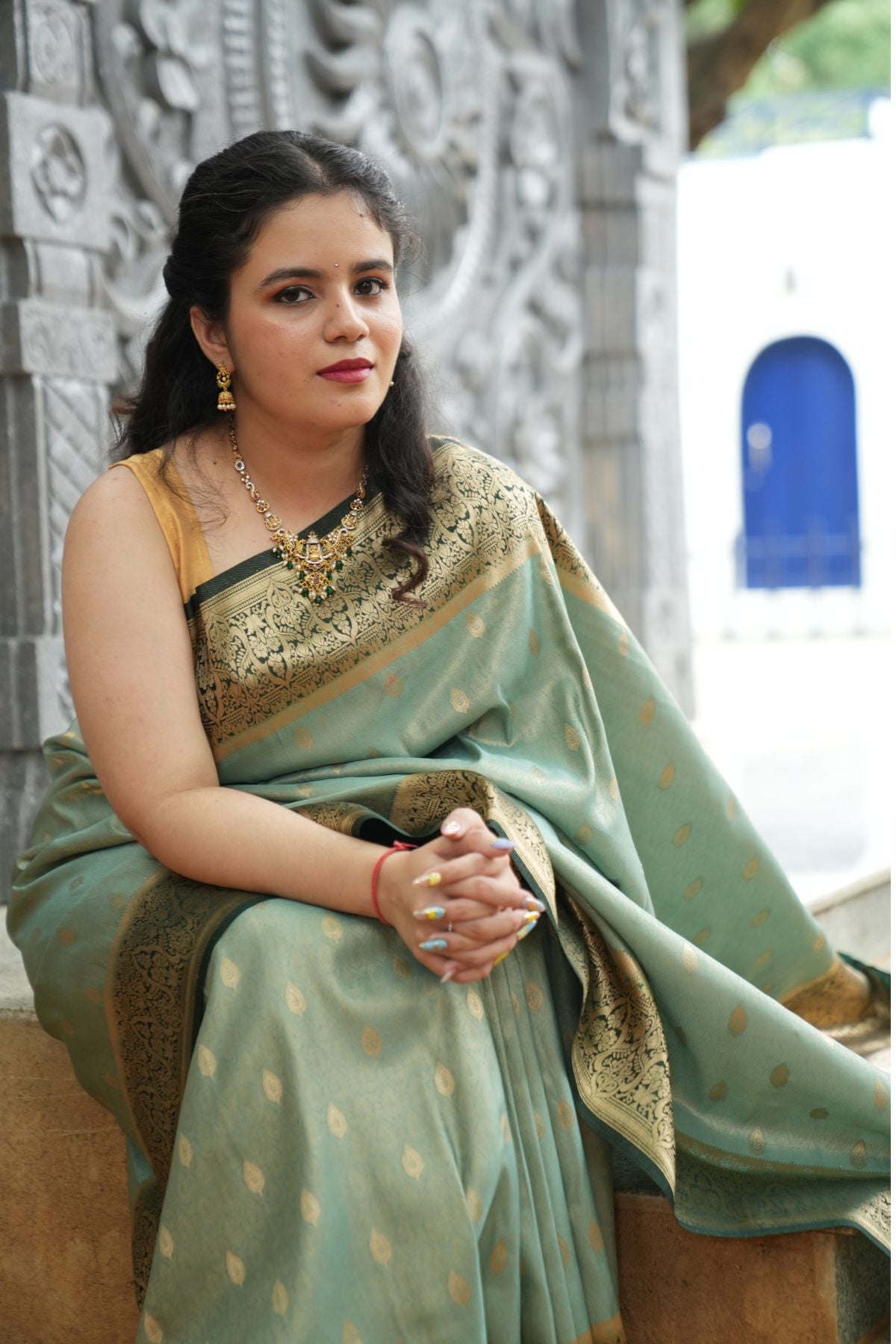 Lux Green Saree with Dark Green