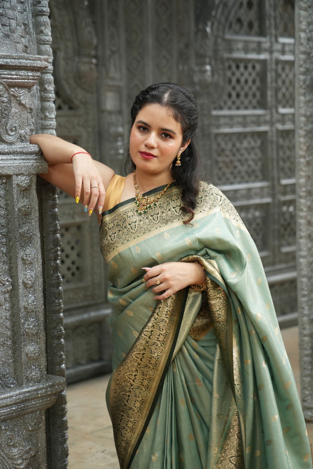 Lux Green Saree with Dark Green