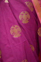 Mysore Silk Saree - Royal Purple with Gandaberunda Motifs & Checked Temple Border